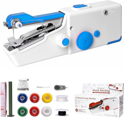 Máquina de coser de mano, mini máquina de coser eléctrica portátil, fácil de usar para adultos, ropa de costura, bricolaje, viajes familiares