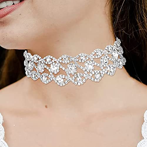 Prosy Funkelnde Kristall-Halsreif-Halskette, silberfarben, Strass-Halsband, Schmuck, verstellbar, für Damen und Mädchen