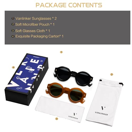 Image of VANLINKER Vintage Round Polarized Sunglasses for Women Men Trendy Shades Retro Circle Sun Glasses VL9743