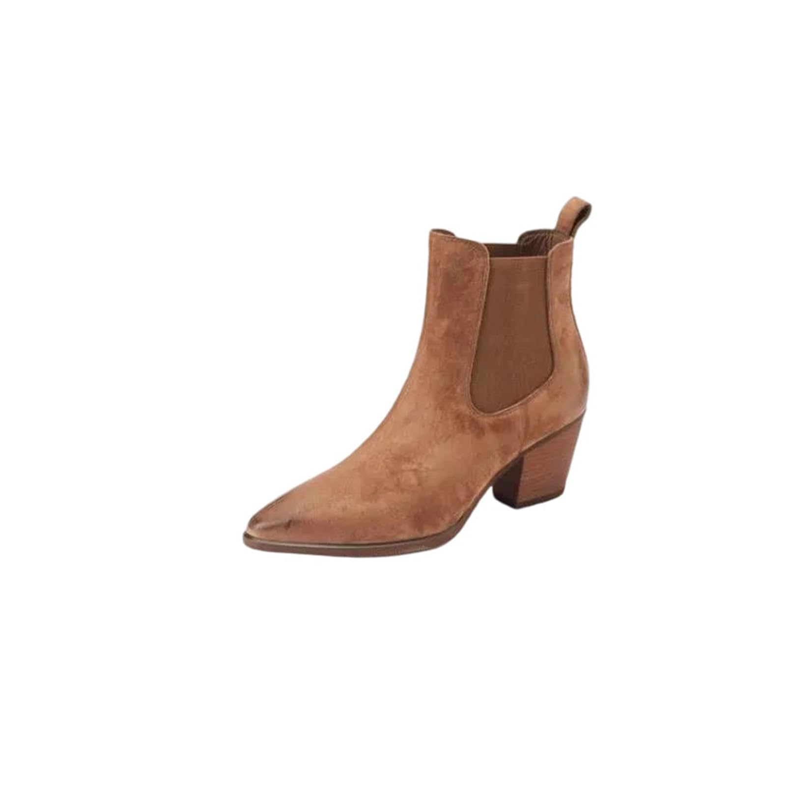 Womens Booties Square Toe High Square Heel Western Ankle Boots With A Simple Slip-On Design And Splicing Detail