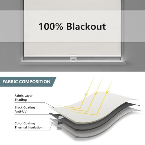 Image of AOSKY Blackout Cordless Roller Shade for Indoor Windows, 45 inchW x 72 inchH, Ivory
