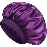 Doitory Satin Silk Bonnet for Sleeping, Double Layer Silk Sleep Cap for Men & Women, Soft Satin Lined Bonnet for Natural & Curly Hair(Deep Purple)