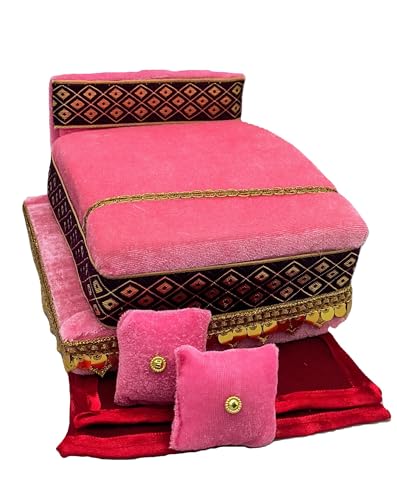 Image of RD Handicraft Thakur ji Bed, Laddu Gopal ji Bed, Bal Gopal ji Bed with Blanket |Pink (17x16x10 cm)