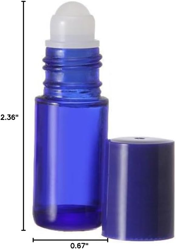 The Parfumerie 5 ml. Glass Roll on Bottle. Perfect for Essential Oils Aromatherapy, Perfume and Cologne. Plastic Roller. Pipettes Included (24 Bottles, Blue)