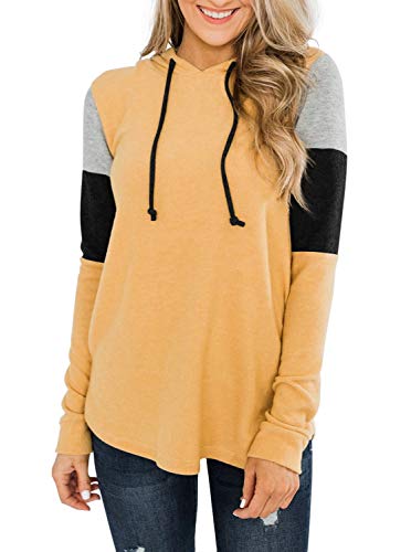 REORIA Damen Sweatshirt mit Kapuze lang mit Farbblöcken modern Gelb...