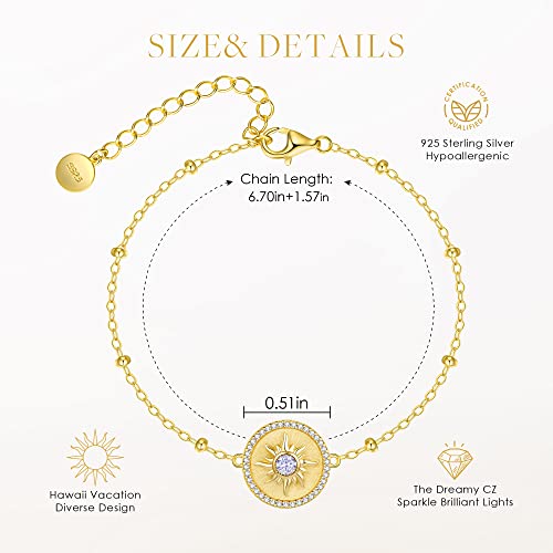 Cde Sun Bracelets For Women Girls, 925 Sterling Silver Adjustable 14K Gold Plated Charm Link Bracelet, Birthday Anniversary Jewelry Gifts For Women Wife Girlfriend Her Daughter #TOP4