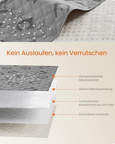 Feandrea wasserdichte Hundedecke, Decke, 135 x 76 cm, Autoschondecke für Haustiere, Sofaschutz, maschinenwaschbar, rutschfeste Unterseite, Stepp-Design, Taubengrau PPB024GD01