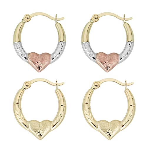 Image of AVORA Gold Heart Creole Hoop Earrings - 10K 3-Tone or 14K /10K Yellow Gold