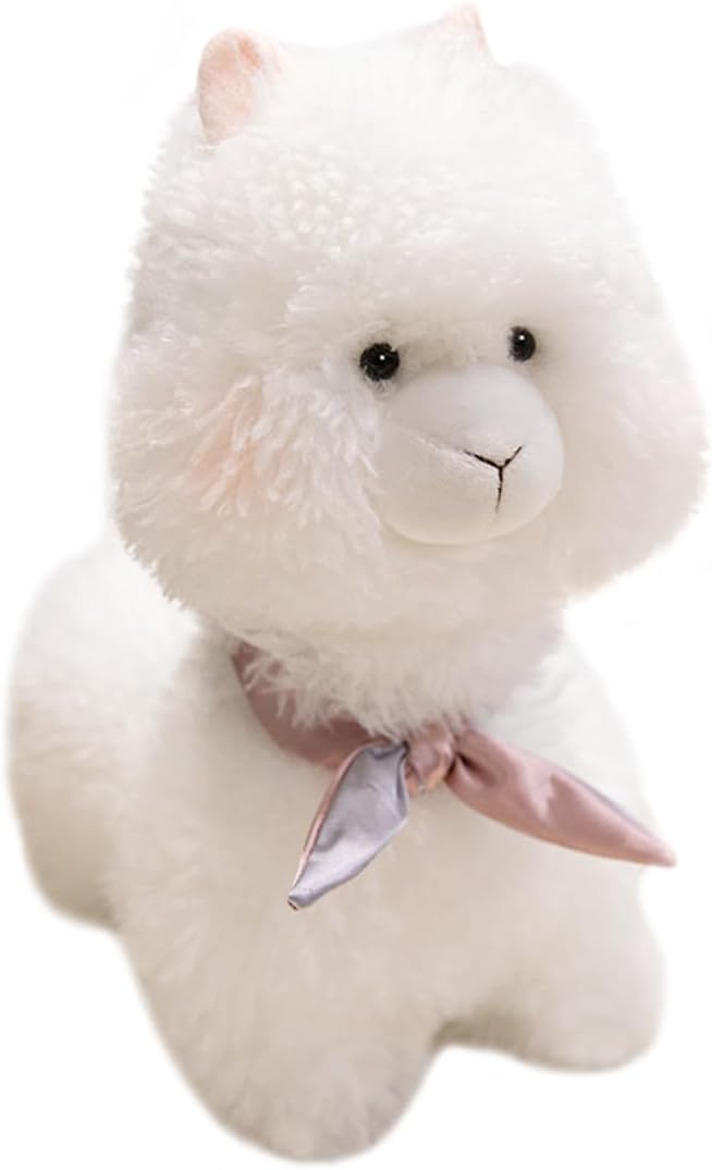 ELAINREN Realistic Llama Plush Pillow Cuddle Curly Sheep Plushie Doll Gifts Soft White Alpaca Stuffed Animals Toy /17.7''