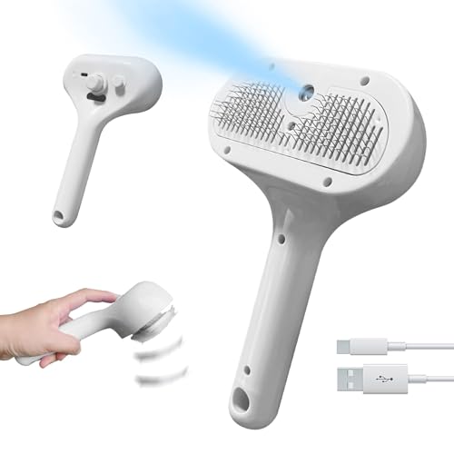 Image of Cat Steam Brush for Shedding, Self Cleaning Cat Brush with Water Spray, 3-in-1 Design for Massage, Hair Removal, and Cleaning, Steamy Brushes for Indoor Cats and Dogs (White)