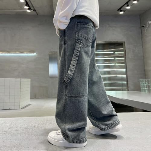 Boys Baggy Ripped Jeans Straight Wide Leg Distressed Loose Fit Casual Fall Denim Pants with Pockets Y2K Streetwear3