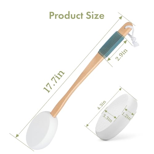 AmazerBath Lotion Applicator for Back, Feet, 2 Replacement Pads with 17\" Curved Handle, Back Sunscreen Applicator for Kids, Elderly, Women, Apply Cream Medicine Moisturizer Tanner, White