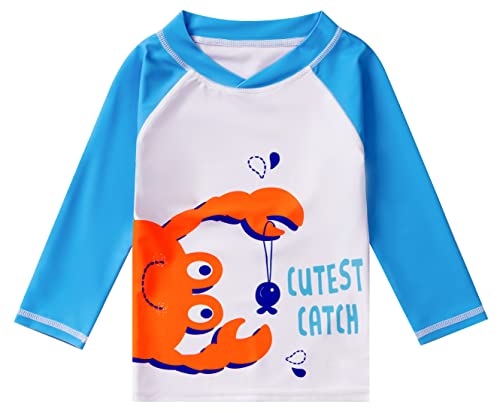 Toddlers and Baby Boys\' 3-Piece Swimsuit Trunk Rashguard Set and Sun Hat Swimwear Bathing Suit Sunsuit Swim Shirt UPF 50+ Crab 3-4T - Thumbnail 2