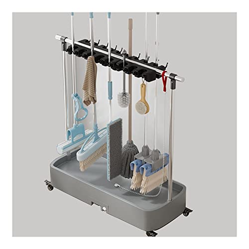 Porte-serpillères, étagère mobile commerciale, support pour balais, chariot à outils de nettoyage, organisateur de produits d'entretien ménager, étagère de rangement pour garage et jardin, égouttoir