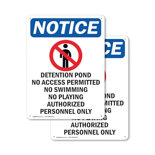 (2 Pack) Detention Pond No OSHA Notice Sign 10 Inch