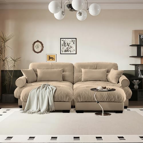 Image of SoarFlash Modern Sofa Couches for Living Room, Small Sectional Sofa Set with Reversible Chaise, Sleeper Sofas and Modular Couch Function, Suitable for Small Spaces in Apartment, Brown