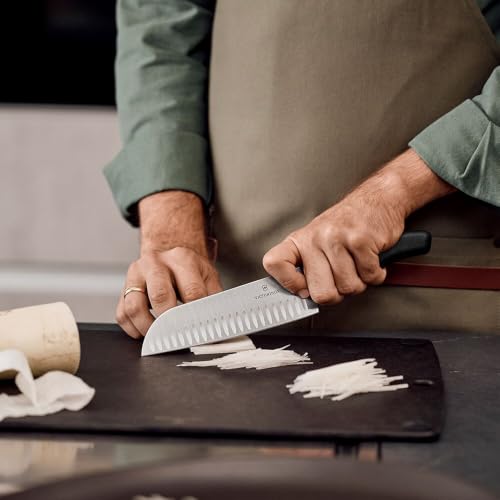 Victorinox Grand Maitre Santoku Knife - Ergonomic Sharp Chopping Knife for Kitchen Essentials - Wooden Handle, Fluted Edge, 7" - Image 3