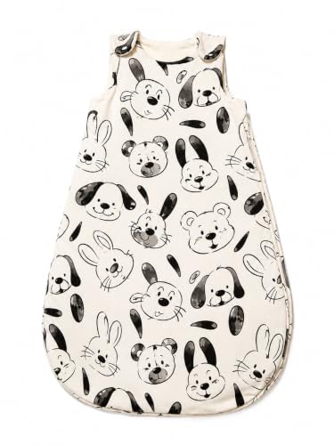 Image of TuddyBuddy Baby Cotton Wearable Quilted Sleeping Bag Blanket 1.5 Tog with 1 Way Zipper Closure | Ideal for Babies & Kids Hypoallergenic Fabrics | (Black Graphic Cartoons - Black & Beige, 2-3 Years)