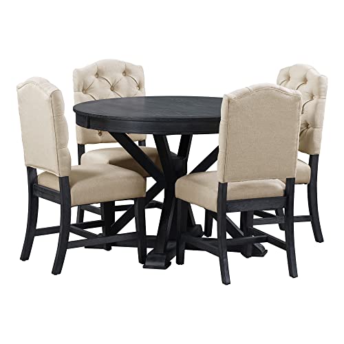 Image of Bellemave Extendable Dining Table Set for 4, 5-Piece Round Table Set with 4 Chairs, Circle Table with Upholstered Chairs, Oval Kitchen Table Set with Extendable Table (Espresso)