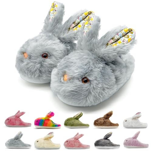 Bunny Slippers for Women Men Cute Plush Rabbit Fuzzy Slippers, Soft Fluffy Animal Winter Warm Indoor House Slippers Shoes