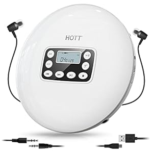 HOTT CD711T Wiederaufladbarer tragbarer Bluetooth-CD-Player für zu Hause, Reisen und im Auto mit Stereo-Kopfhörern und…