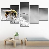 SIGNWIN 5 Panel Canvas Wall Art Bee on Flowers for Home Decorations Ready to Hang - 60