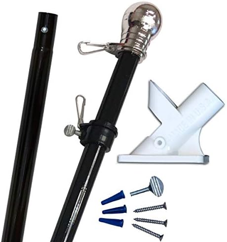 Flagpole 6 ft. 2-Piece Black Steel Chrome Ball Top and Mounting Hardware