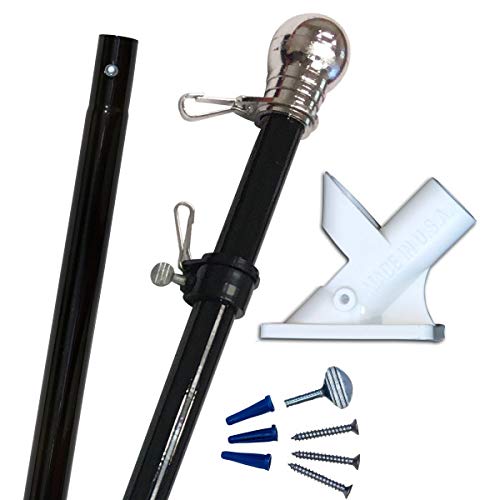 Flagpole 6 ft. 2-Piece Black Steel Chrome Ball Top and Mounting Hardware