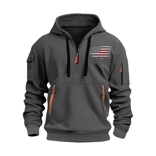 Fall Tactical Hoodies For Men Oversized Drawstring Long Sleeve Sweatshirts For Mens Quarter Zip Pullover With Pockets Cargo Hoodies For Men Quarter Zip Hoodie Tactical Sweatshirt Dark Gray Large