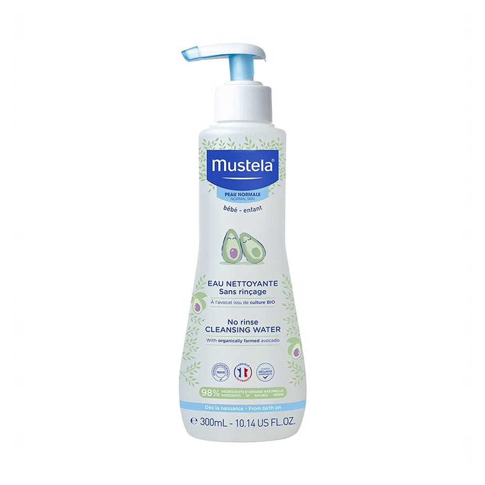 Mustela Płyn czyszczący, woda micelarna, twarz, ciało, zmiana, dzieci i rodzina - czyści bez suszenia, nie wymaga spłukiwania, 98% składników pochodzenia naturalnego (300ml)