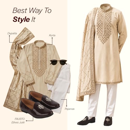 Image of FAUSTO Men's Patent Glossy Ethnic Embroidered Design Slip On Shiny Juttis & Mojaris for Party|Wedding|Festival