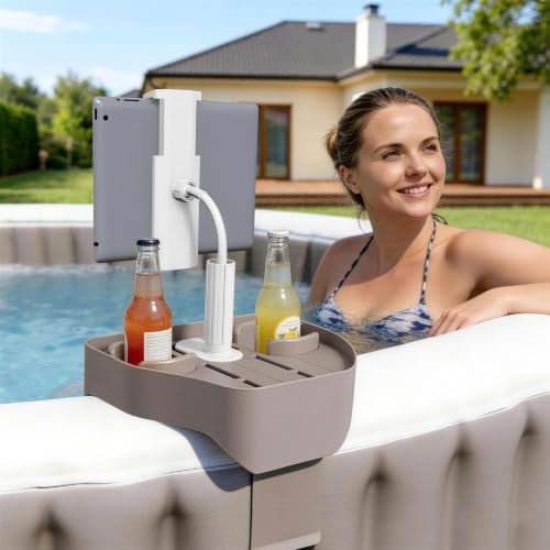 POOLCOMFT Hot Tub Table Tray with Adjustable Phone Holder Caddy Holds 2 Drinks for Outdoor Inflatable Pool & Spa Hot Tub Accessories for Adults Idea Gifts for Women Mom