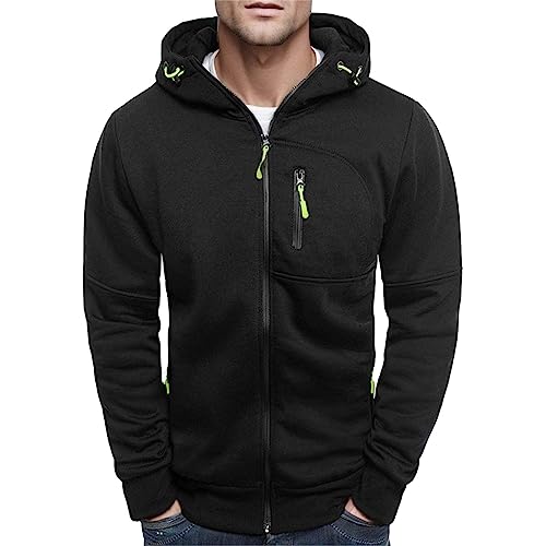 Chaqueta con capucha para hombre, sudadera con cremallera, chaqueta de entretiempo grande, monocolor, informal, chaqueta deportiva, chaqueta de exterior, chaqueta de algodón, chaqueta de punto, 1