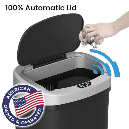Image of iTouchless 13 Gallon Automatic Trash Can with Sensor 2.0 Technology & Odor Filter - Touchless, Slim Space-Saving Design for Hygiene-Conscious Homes, Offices & Busy Families - Black, Durable Plastic