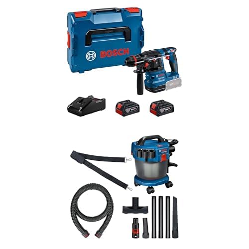 Bosch Professional 18V System martillo perforador a batería GBH 18V-22 X (incl. 2 baterías GBA 4.0Ah, cargador GAL 18V-40, L-BOXX 136)+ Bosch Professional 18V System GAS 18V-10 L - Aspirador a batería