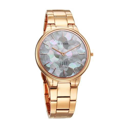 Image of Titan Edge Metal Ladies Allure Quartz Analog White Mother of Pearl Dial Rose Gold Stainless Steel Strap Watch for Women - NT2734WM02