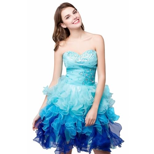 Dydsz Women's Sweetheart Crystals Prom Dress Short Homecoming Dresses Organza Cocktail Ball Gown3