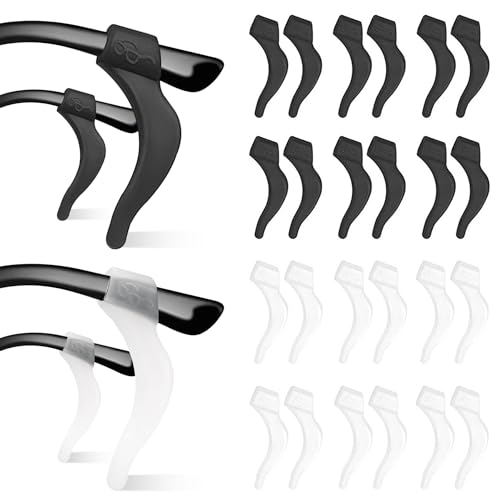 OioTuyi 12 Paar Universal Silikon Ohrbügel Anti-Rutsch für Brillen und Sonnenbrillen, Sportband, Brillenhalter, Transparent und Schwarz
