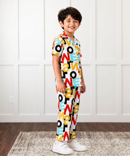 Image of 3BROS Unisex Pure Cotton Short Sleeve Kids Night Dress for Boys & Girls Nightwear /Sleepsuit /Sleepwear /Loungewear Night Suit for Boys and Girls Top and Pyjama Combo Set