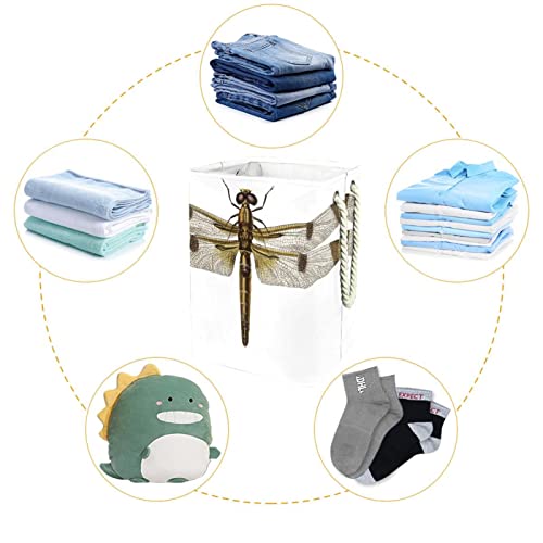 Panier à linge marron motif libellule imperméable avec poignées pour linge sale