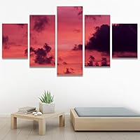 SIGNWIN 5 Panel Canvas Wall Art Coastal Multicolor Photography Relax/Calm Romantics Sunset for Home Decorations Ready to Hang - 60