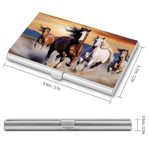 Metal Business Card Holder Ultra Slim - Running Horses Professional Aluminum Alloy Card Case with Magnetic Closure, Compact ID Credit Card Organizer Wallet for Men Women2