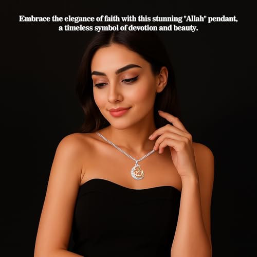 Allah Necklace for Women,Muslim Islamic Necklace Religious Faith Pendant,Arabic Moon Jewelry Gifts for Eid Mubarak Ramadan4