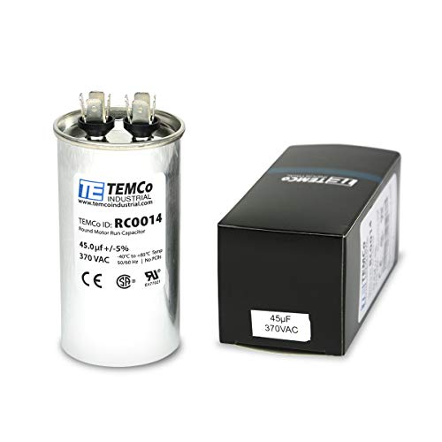 TEMCo 45 uF Run Capacitor CBB65, 45 MFD, 370V, Round, 50/60Hz | for HVAC AC Fan, Motor, Blower Applications