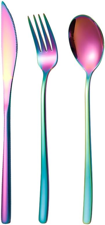 Silverware Flatware Set, 3/12/18/24 Pieces 304 Stainless Steel Spoons, Dessert Spoons, Forks, Coffee Long-handled Stirring Spoons, Home Eating Tableware Set (Color : Rainbow, Size : 4Set-
