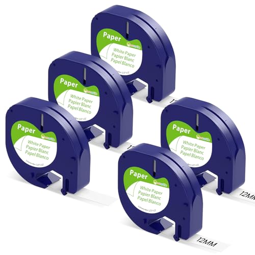 Markurlife-Cintas Etiquetas Compatible para DYMO LetraTag Recambio Papel 12mm x 4m 91200 Etiqueta para DYMO LetraTag LT-100H LT-100T XR XM 2000 QX50 200B, Negro sobre Blanco