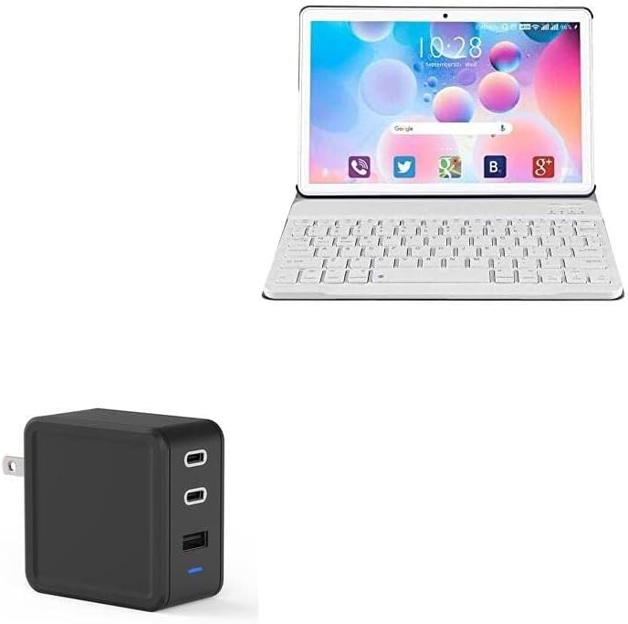 BoxWave Charger Compatible with Gowin Android 10.0 Tablet G10 (10.1 in) - PD GaNCharge Wall Charger (65W), 65W Tiny PD GAN Type-C and Type-A Wall Charger - Jet Black