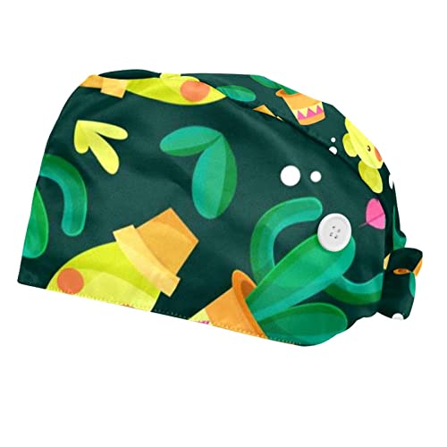 2 pezzi regolabili per negozio di animali domestici, cappelli smerigliati da lavoro, salone di bellezza, berretto da lavoro con bottone, adorabile motivo cactus