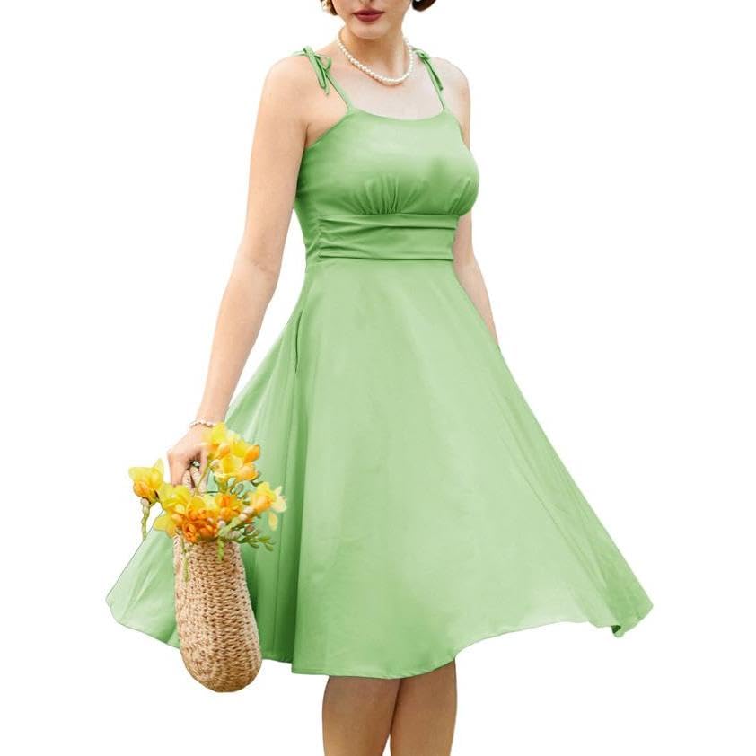Belle Poque Damen Kleid Spaghettiträger A-Linie Midi Freizeitkleid mit Taschen