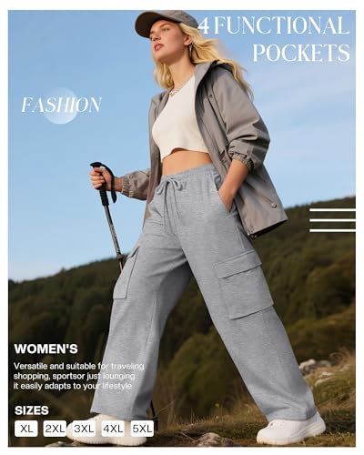 Neer 3 Pack Women's Plus Size Cargo Sweatpants Wide Leg Drawstring Bottom Pants Baggy Loose Casual Athletic Trousers2